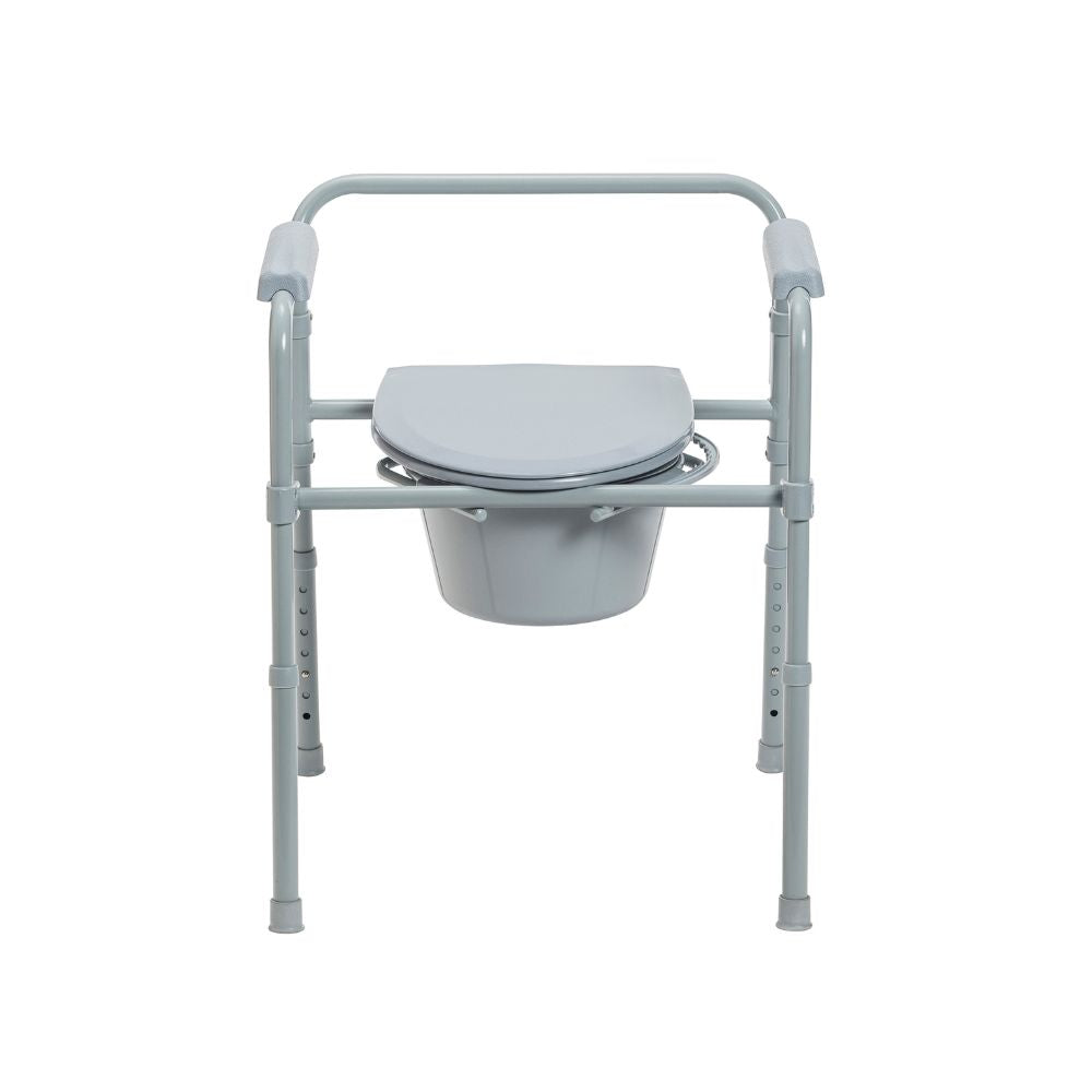 Steel Bedside Commode With Folding Deep Seat
