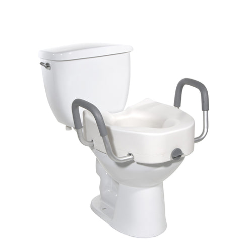 Drive Medical 12013 Premium Plastic Raised Toilet Seat with Lock and Padded Armrests, Elongated