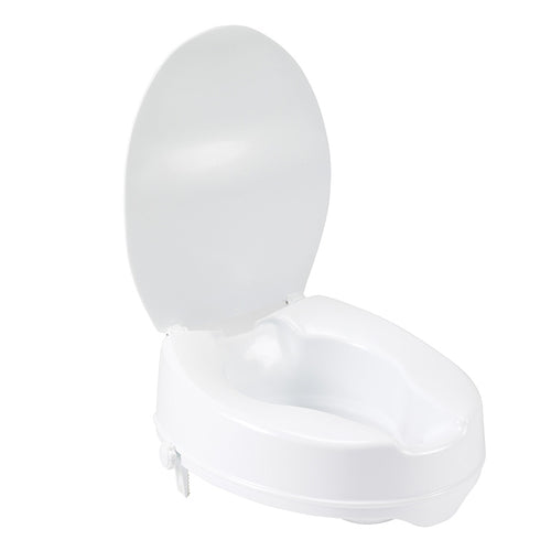 Drive Medical 12065 Raised Toilet Seat with Lock and Lid, Standard Seat, 4"