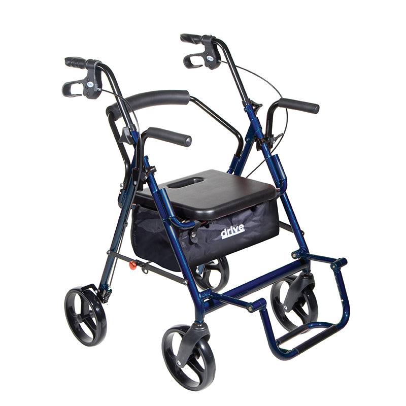 Drive Medical 795B Duet Dual Function Transport Wheelchair Rollator Rolling Walker, Blue