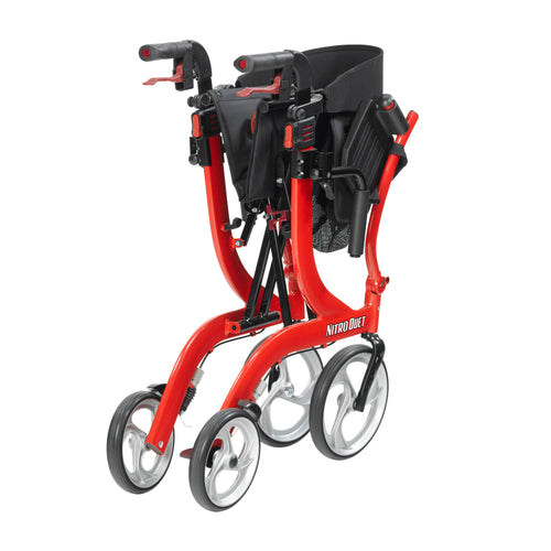 Drive Medical RTL10266DT Nitro Duet Dual Function Transport Wheelchair and Rollator Rolling Walker, Red Now Includes FREE Personal Alarm (A $29.95 Value) While Supplies Last!