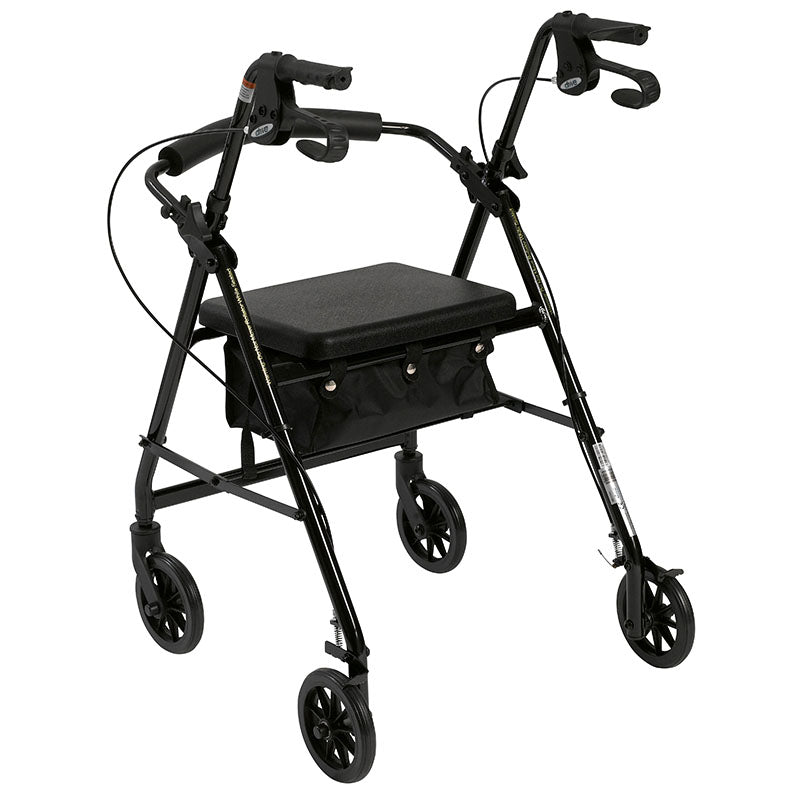 Drive Medical R726BK Rollator Rolling Walker with 6" Wheels, Fold Up Removable Back Support and Padded Seat, Black