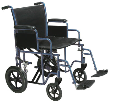 Drive Medical BTR22-B Bariatric Heavy Duty Transport Wheelchair with Swing Away Footrest, 22" Seat, Blue