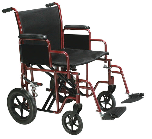 Drive Medical BTR20-R Bariatric Heavy Duty Transport Wheelchair with Swing Away Footrest, 20" Seat, Red