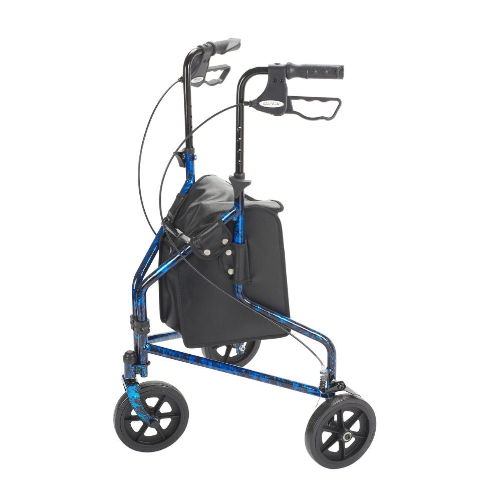 3 Wheel Rollator Walker Flame Blue Basket Tray Pouch