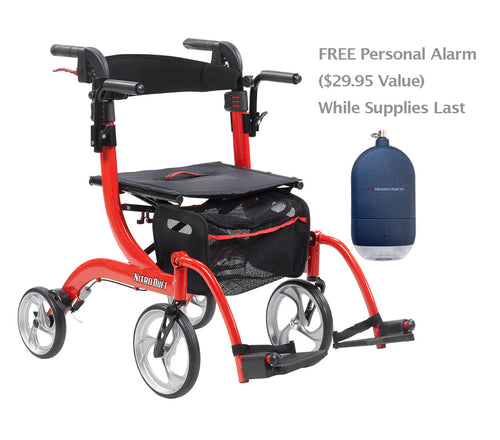 Drive Medical RTL10266DT Nitro Duet Dual Function Transport Wheelchair and Rollator Rolling Walker, Red Now Includes FREE Personal Alarm (A $29.95 Value) While Supplies Last!