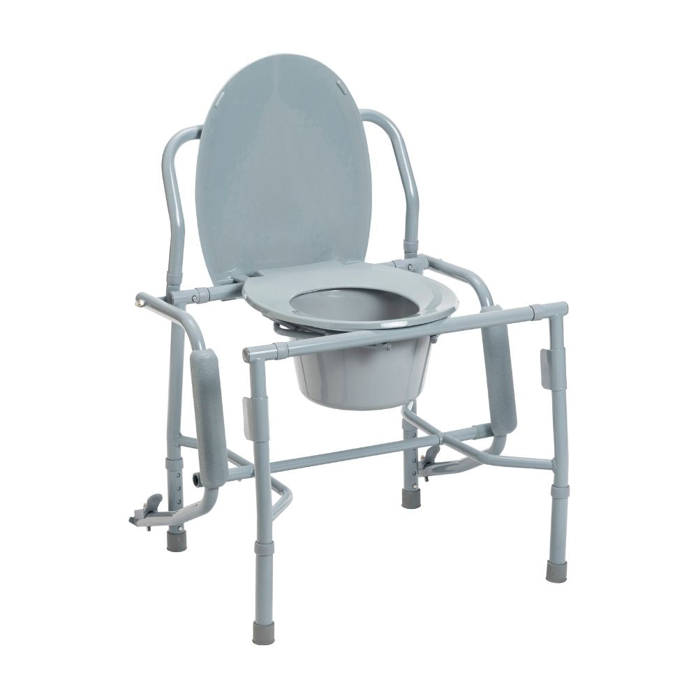 Adjustable Arm Steel Drop Arm Bedside Commode With Padded Seat