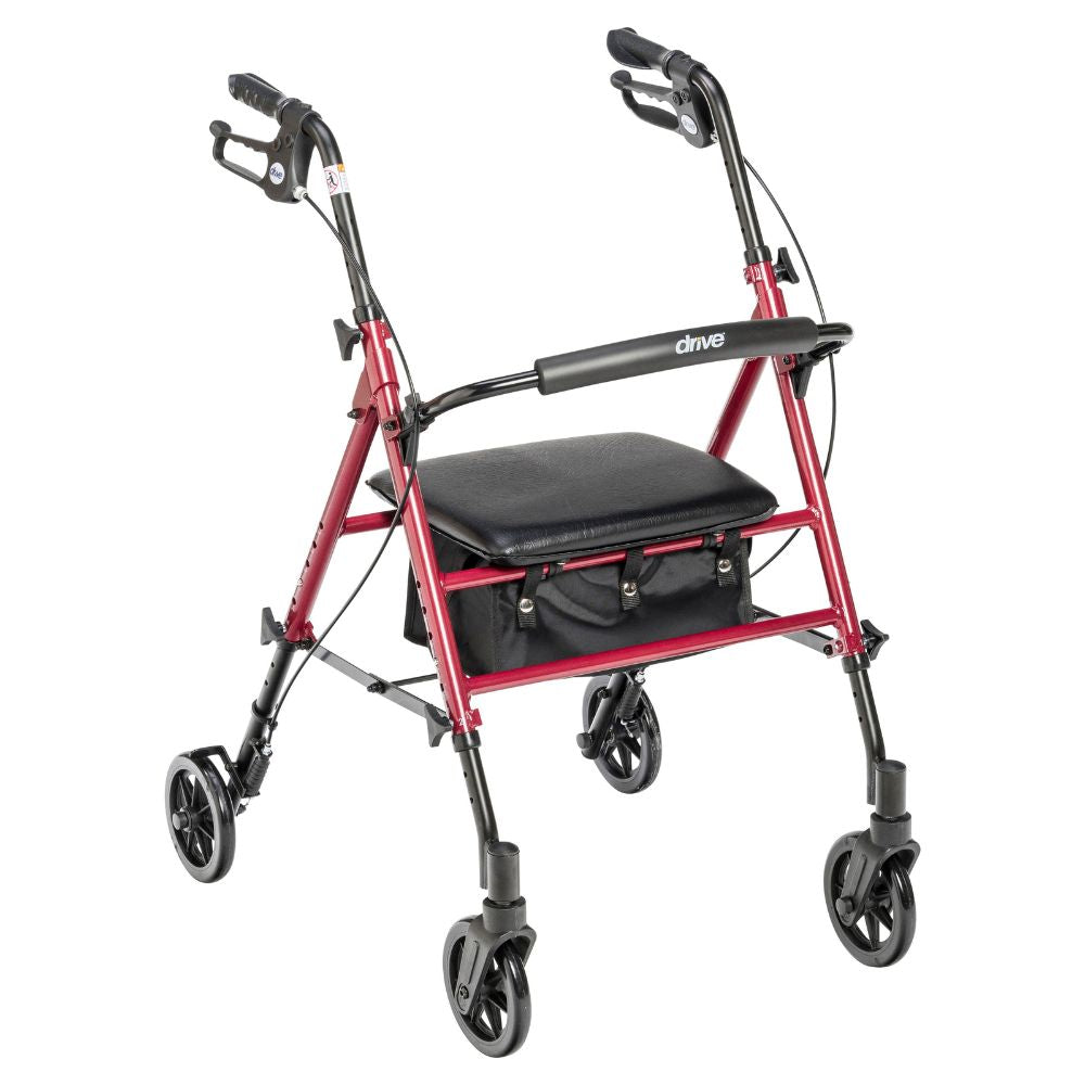 Adjustable Height Rollator Walker Red 6 Inch Wheels