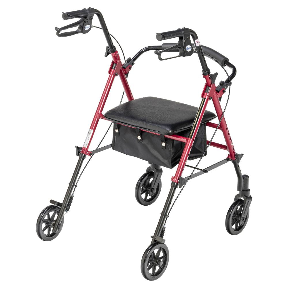 Adjustable Red Rollator With 6 Inch Durable Wheels