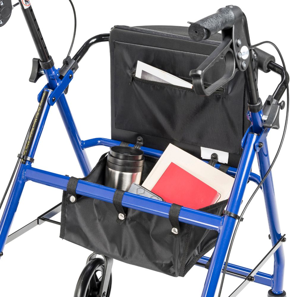 Aluminum Rollator Rolling Walker Blue Padded Seat