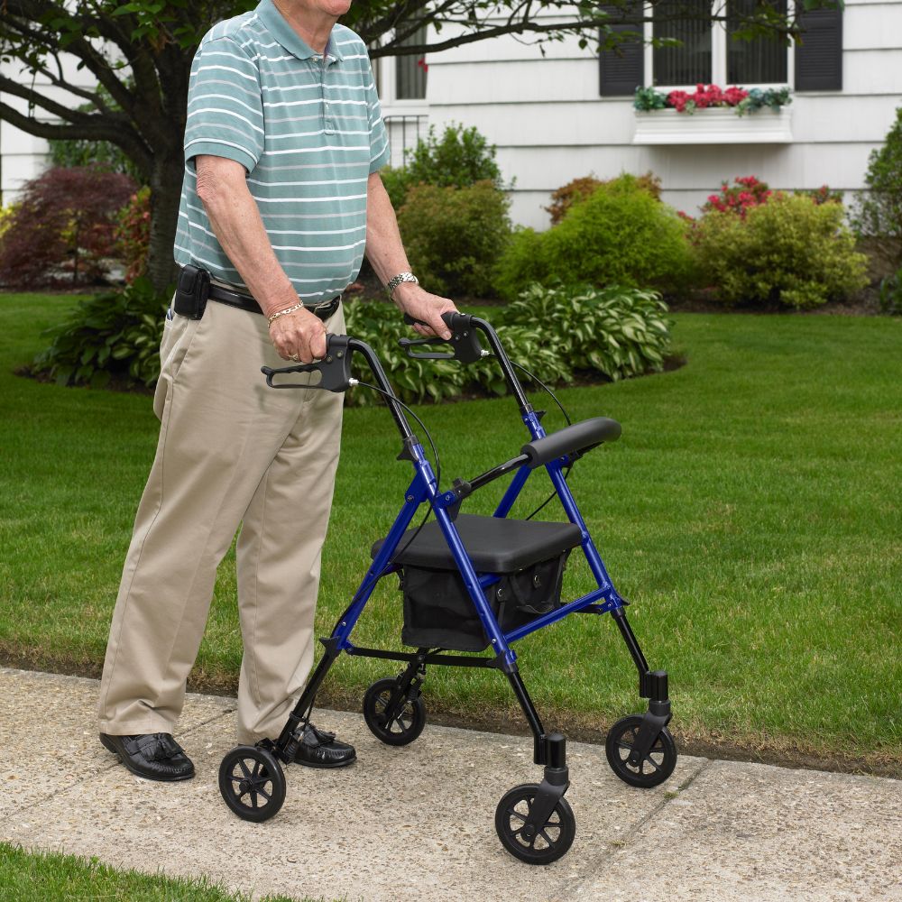 Blue Rollator Rolling Walker Adjustable Height 6 Inch Wheels