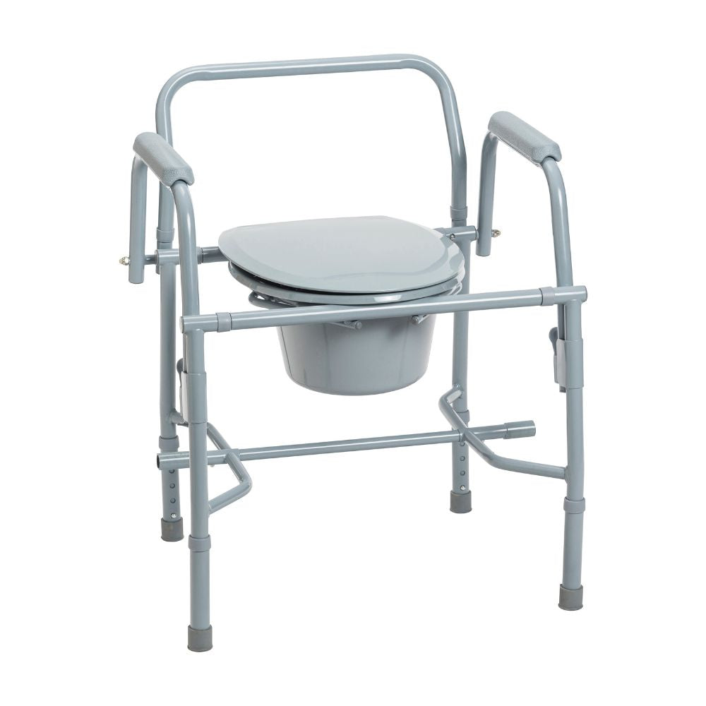 Comfortable Steel Drop Arm Bedside Commode With Padded Arms