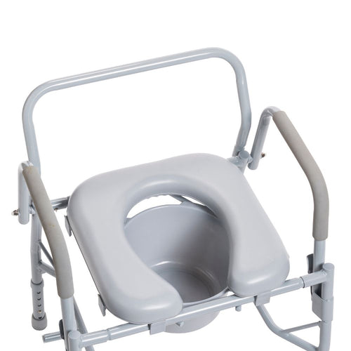 Comfortable Steel Drop Arm Bedside Commode With Padded Seats