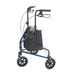 Drive Medical 10289BL 3 Wheel Rollator Rolling Walker with Basket Tray and Pouch, Flame Blue
