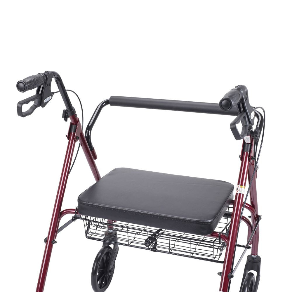 Durable Heavy Duty Rollator Walker Red Padded Seat