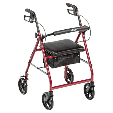 Durable Rolling Walker Aluminum Frame Red Seat