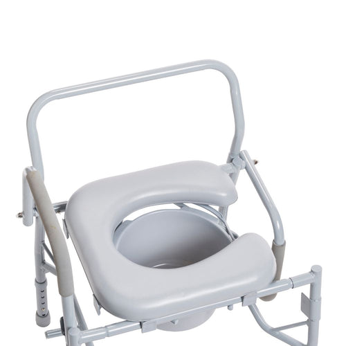 Easy Access Steel Drop Arm Bedside Commode With Padded Arms