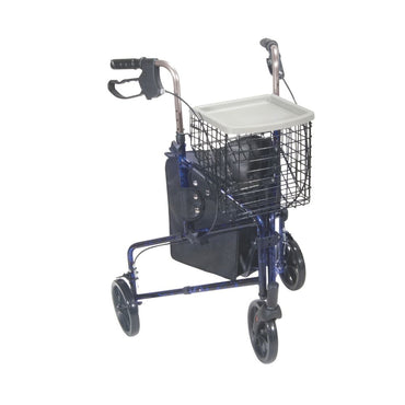 Flame Blue 3 Wheel Rollator Rolling Walker With Basket