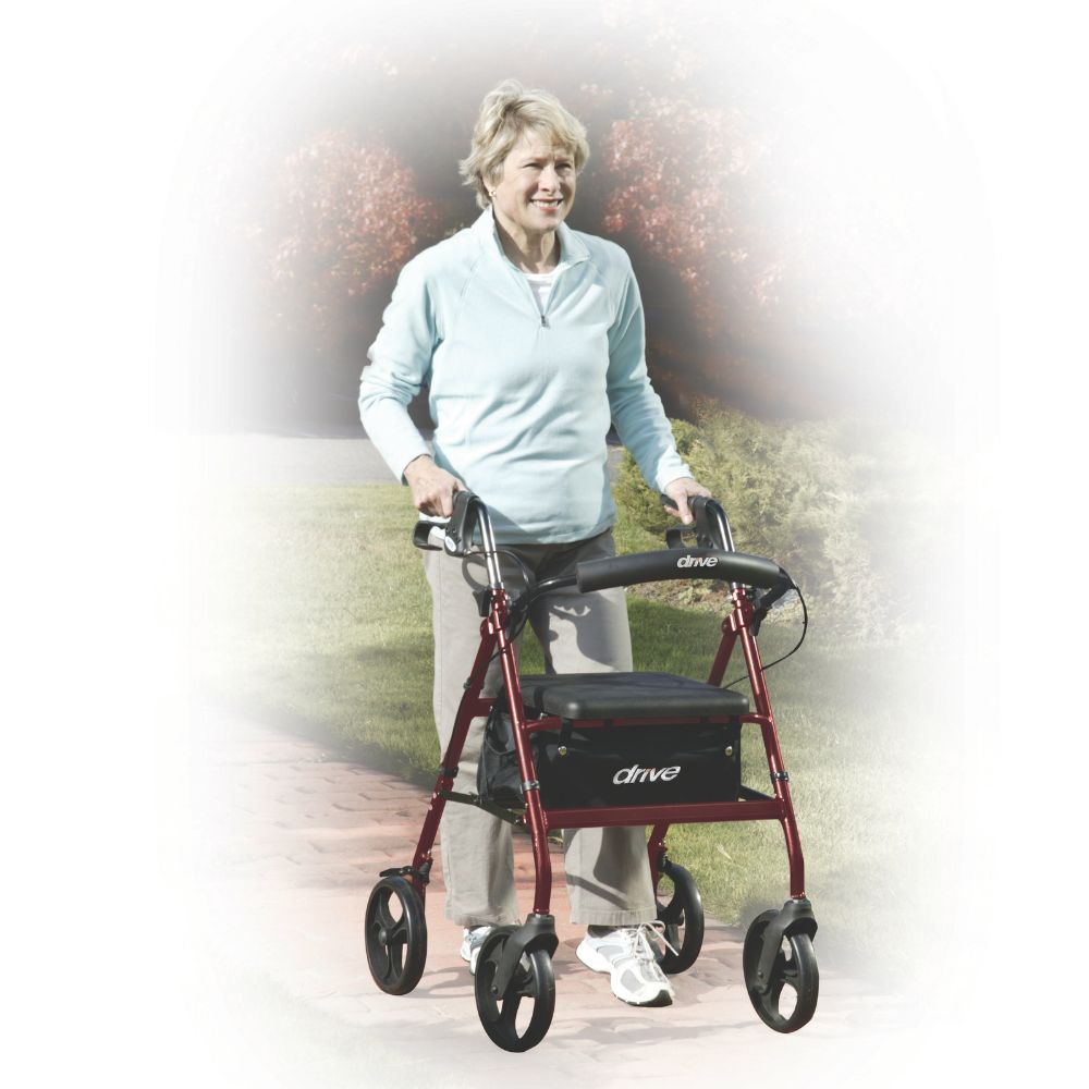 Foldable Blue Rollator Walker Padded Seat