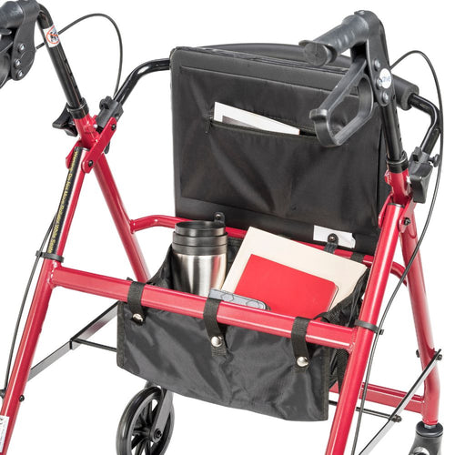 Foldable Red Rollator Walker Padded Seat Back Support