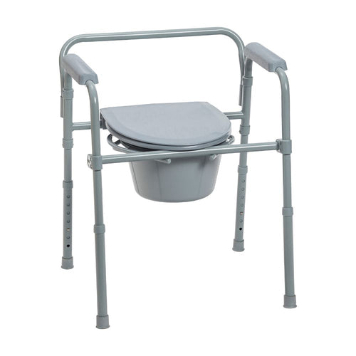 Folding Deep Seat Steel Bedside Commode