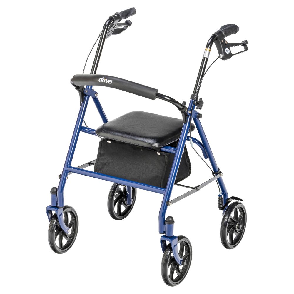 Four Wheel Rollator Walker Blue Fold Up Back Support