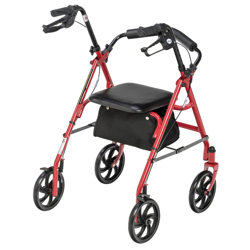 Four Wheel Rollator Walker Red Blue Back Support