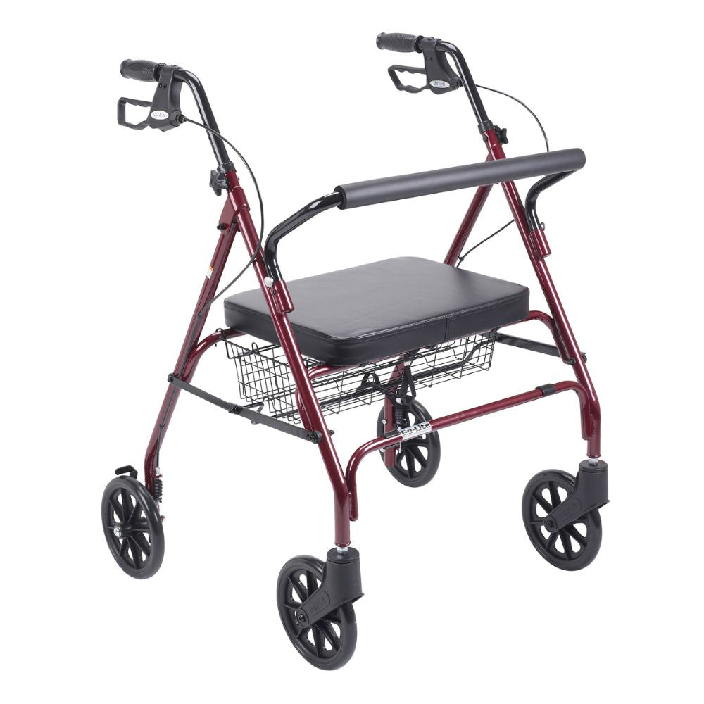 Heavy Duty Bariatric Rollator Walker Red Padded Seat