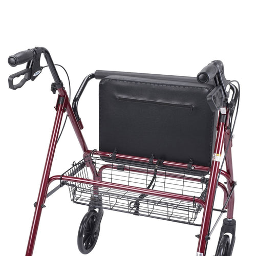 Heavy Duty Red Rollator With Large Padded Seat