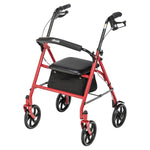 Drive Medical 10257RD-1 Four Wheel Rollator Rolling Walker with Fold Up Removable Back Support, Red