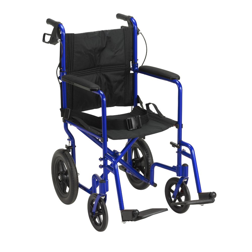 Lightweight Expedition Transport Wheelchair Hand Brakes Blue