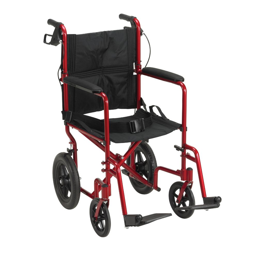 Lightweight Expedition Transport Wheelchair Hand Brakes Red