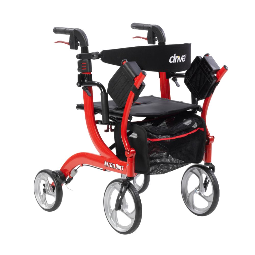 Nitro Duet Red Transport Rollator Wheelchair