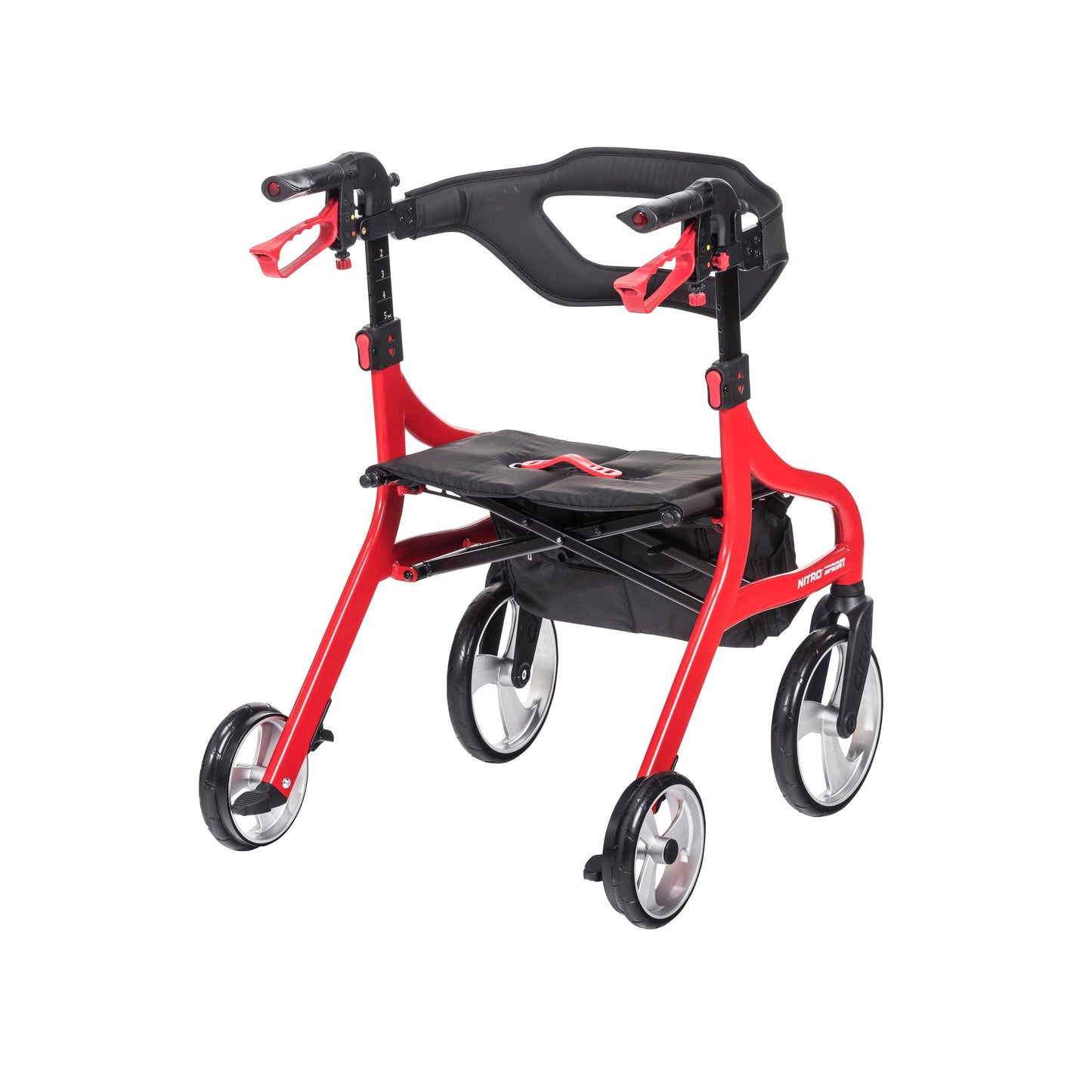 Drive Medical 102662RD-H Nitro Sprint Rollator Rolling Walker, Hemi Height, Red