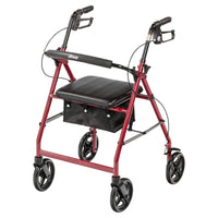 Red Aluminum Rollator Walker Removable Back Support