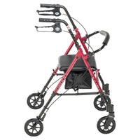 Red Rollator Rolling Walker Adjustable Height 6 Inch Wheels