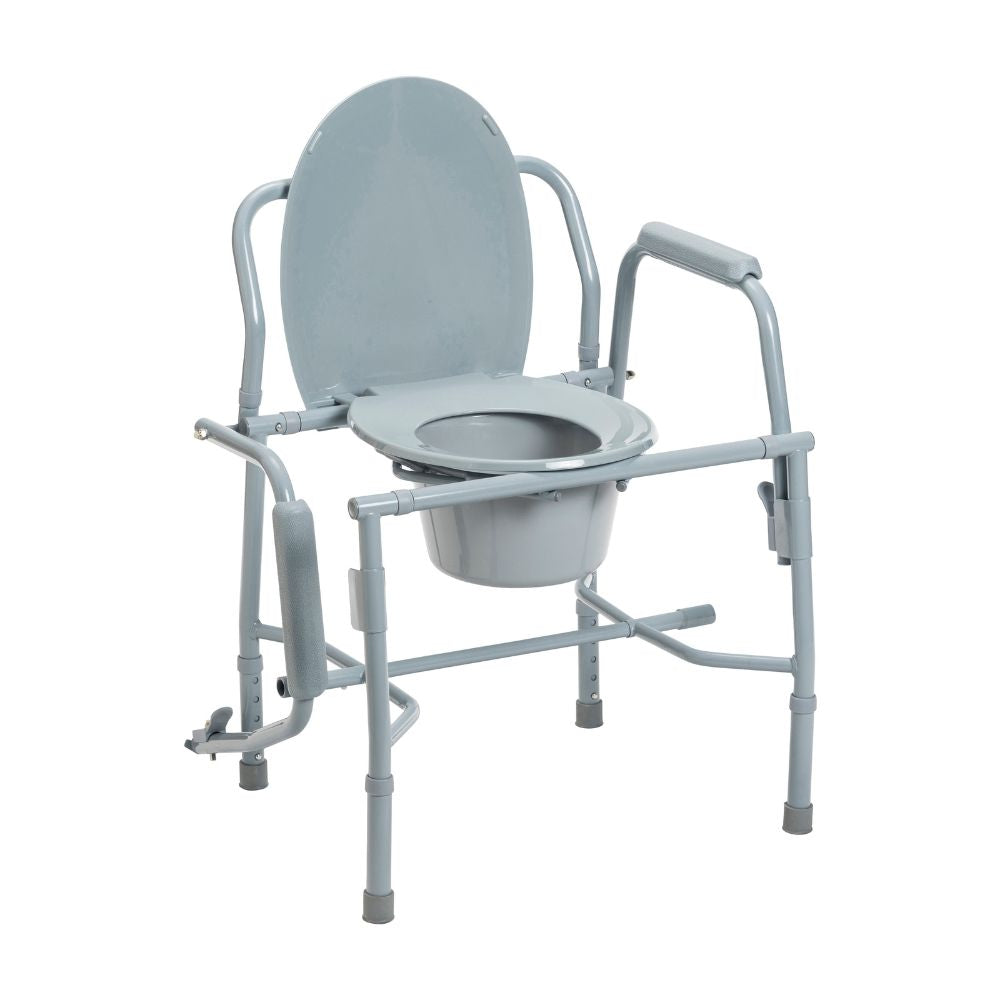 Steel Bedside Commode With Drop Arm And Padded Arms