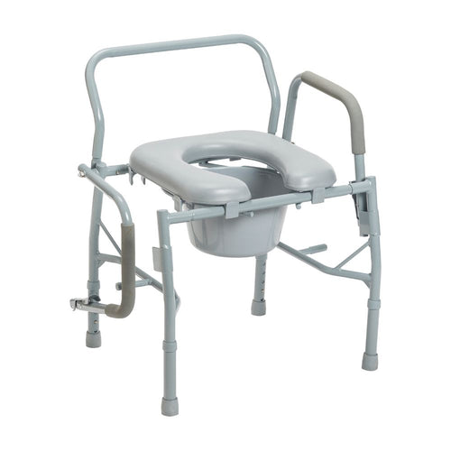 Steel Drop Arm Bedside Commode With Padded Seat For Seniors