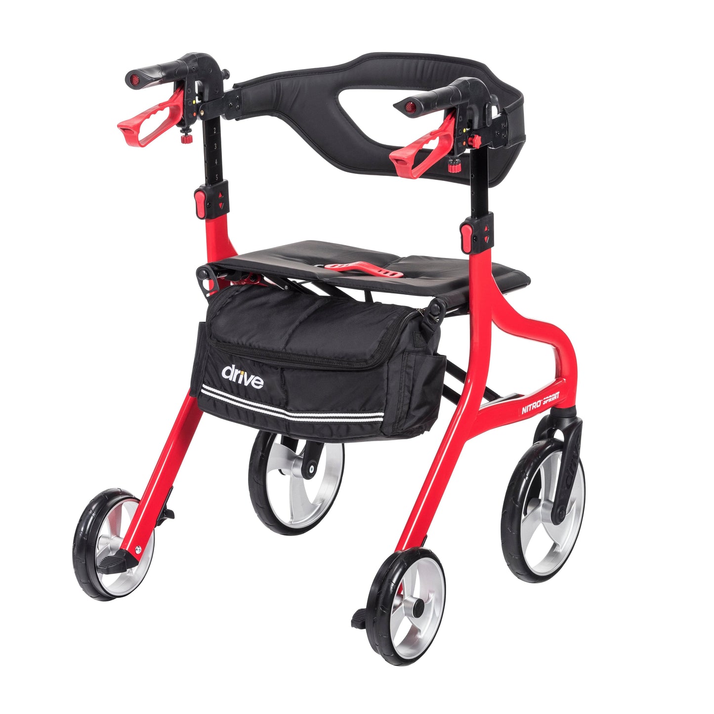 Drive Medical 102662RD Nitro Sprint Rollator Rolling Walker, Red