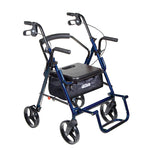 Drive Medical 795B Duet Dual Function Transport Wheelchair Rollator Rolling Walker, Blue