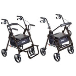 Drive Medical 795BK Duet Dual Function Transport Wheelchair Rollator Rolling Walker, Black