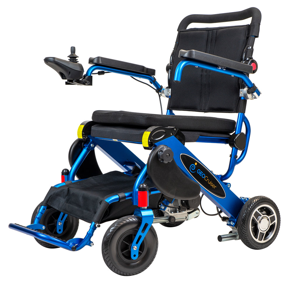 Geo Cruiser DX Compact Lightweight Folding Power Wheelchair Blue