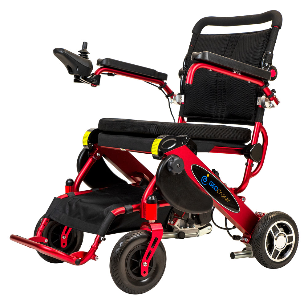 Geo Cruiser Elite LX Compact Lightweight Folding Power Wheelchair Red