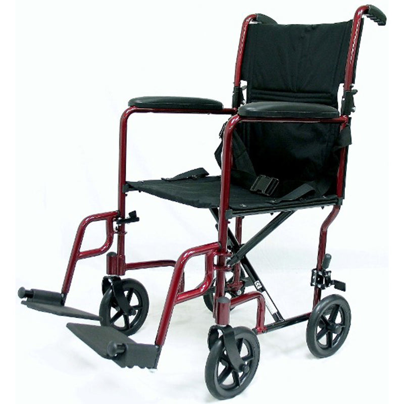 Karman LT-2019 19 inch Seat 19 lbs. Lightweight Transport Chair with Removable Footrest in Burgundy