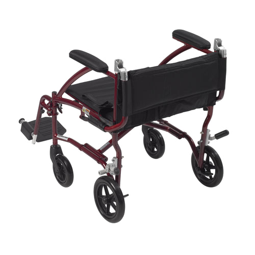 Drive Medical DFL19-RD Fly Lite Ultra Lightweight Transport Wheelchair, Burgundy