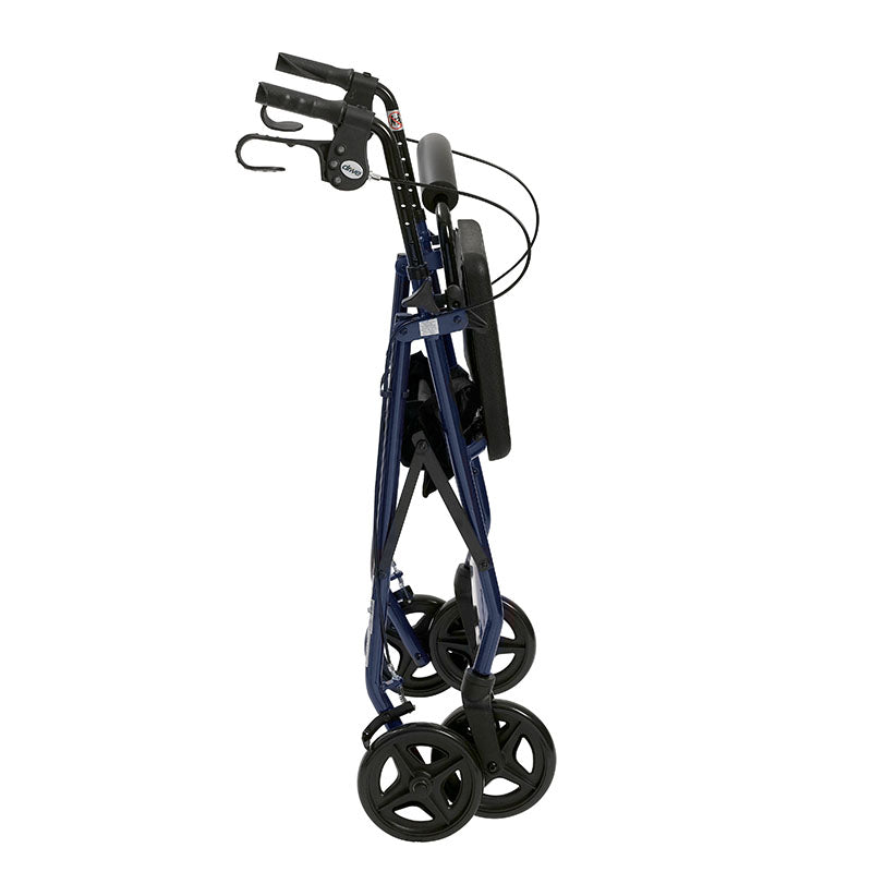 Drive Medical R728BL Aluminum Rollator Rolling Walker with Fold Up and Removable Back Support and Padded Seat, Blue