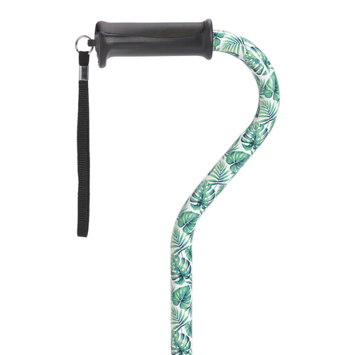 Drive Medical RTL10372GL Adjustable Height Offset Handle Cane with Gel Hand Grip, Green Leaves