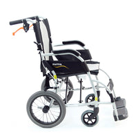 Karman S-2501 Ergo Lite Ultra Lightweight Ergonomic Transport Wheelchair with Companion Hill Brakes, Silver Frame