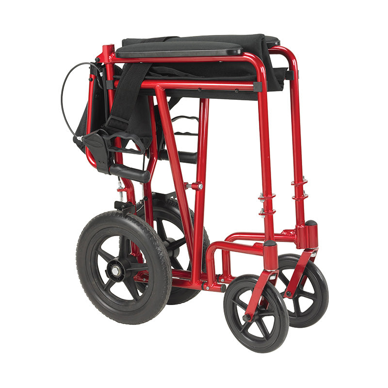 Drive Medical EXP19LTRD Lightweight Expedition Transport Wheelchair with Hand Brakes, Red