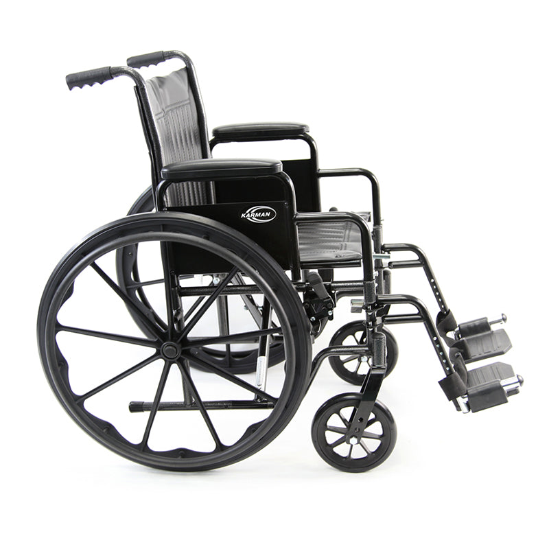 Karman KN-700T 16 inch Height Adujustable Seat 39 lbs. Steel Wheelchair with Removable Armrest